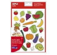 Apli Bolsa de Gomets Tematicos Frutas y Verduras - 276 Gomets - Adhesivo Removible - Desarrollados con Educadores - Ideal para Escuelas - Normas EN-71 y FSC - Coloridos