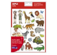 Apli Bolsa de Gomets Tematicos la Selva - 63 Gomets en 3 Hojas - Adhesivo Removible - Desarrollados con Educadores - Libre de Disolventes - Ilustraciones Divertidas - Enriquece Vocabulario - Habilidades Motoras - Coloridos