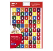 Apli Bolsa de Gomets Tematicos los Numeros - 210 Gomets en 3 Hojas - Adhesivo Removible - Aprendizaje de Numeros y Calculo Mental - Adhesivo Base Agua - Libre de Disolventes - Color Variado