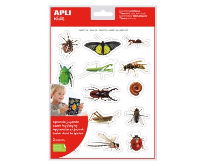 Apli Bolsa de Gomets Tematicos Realistas Insectos - 28 Gomets Tematicos por Bolsa - Imagenes Realistas de Insectos - Adhesivo Removible - Cumple Normas EN-71 y FSC - Libre de Disolventes - Colorido