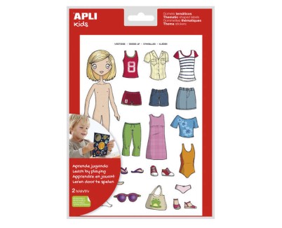 Apli Bolsa de Gomets Tematicos Vestirse Niña - 37 Gomets - Adhesivo Removible - Desarrollados con Educadores - Normas EN-71 y FSC - Adhesivo Base Agua - Libre de Disolventes - ECF - 100% Reciclables - Color Variado