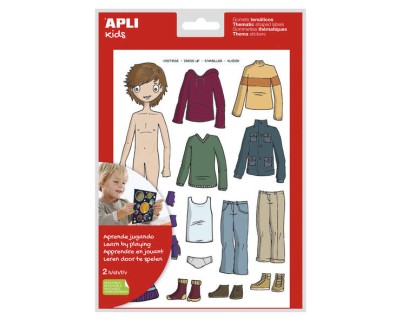 Apli Bolsa de Gomets Tematicos Vestirse Niño - 35 Gomets - Adhesivo Removible - Desarrollados con Educadores - Normas EN-71 y FSC - Adhesivo Base Agua - Libre de Disolventes - ECF - 100% Reciclables - Colorido