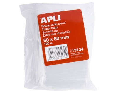 Apli Bolsas Zip Auto Cierre Transparentes 60x80mm - Material LDPE - Cierre Seguro y Facil Manipulacion - Uso Alimenticio - Ideal para Alimentos y Objetos Cotidianos - Utiles para Viajes