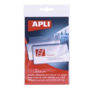 Apli Bolsillos Adhesivos Porta Tarjetas con Solapa de Cierre - Pack de 10 - 100 x 60mm - Ideal para Presentaciones Impresas, Dosieres