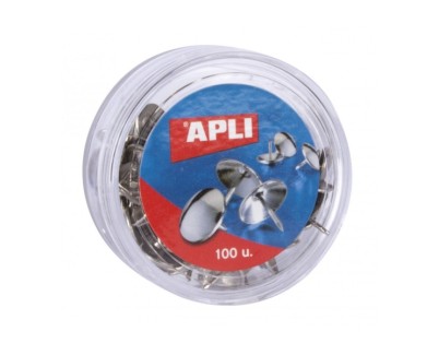 Apli Caja de 100 Chinchetas Niqueladas &Oslash; 10mm - Cabeza Redondeada - Puntas Afiladas - Ideal para Corcho, Paredes, Tapicerias y Madera - Color Plata