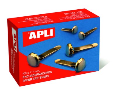 Apli Caja de 100 Encuadernadores Metalicos 12mm sin Arandela - Aptos para todo tipo de Documentos - Ideales para Encuadernar y Manualidades - Color Dorado