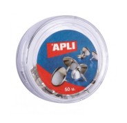 Apli Caja de 50 Chinchetas Niqueladas - Cabeza Redondeada - Punta Afilada - Versatiles para Hogar y Oficina - Color Plata