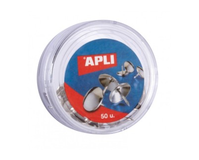 Apli Caja de 50 Chinchetas Niqueladas - Cabeza Redondeada - Punta Afilada - Versatiles para Hogar y Oficina - Color Plata