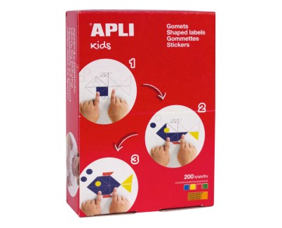 Apli Caja de 7.200 Gomets Cuadrados - Medidas 12x12mm, 17x17mm y 23x23mm - Adhesivo Permanente - Ideal para Escuelas Infantiles y Colegios - Colores Surtidos