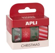 Apli Christmas Pack con 4 Cintas Adhesivas de Papel Washi 15mmx10m - Tematica Navideña - 4 Diseños Diferentes - Decoracion y Manualidades
