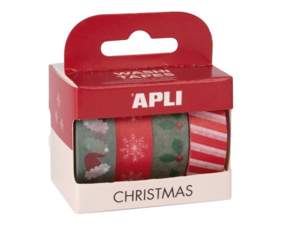 Apli Christmas Pack con 4 Cintas Adhesivas de Papel Washi 15mmx10m - Tematica Navideña - 4 Diseños Diferentes - Decoracion y Manualidades