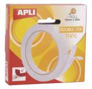 Apli Cinta Adhesiva Doble Cara 15mm x 20m - Facil de Cortar y Aplicar - Adhesion Fuerte y Duradera - Transparente Transparente