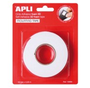 Apli Cinta Adhesiva Doble Cara Foam 3D 19mm x 2.28m - Adhesion Fuerte y Duradera - Ideal para Manualidades y Decoracion - Color Blanco