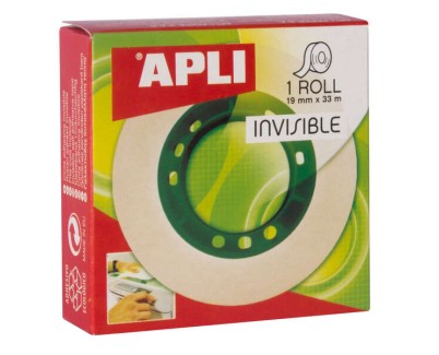 Apli Cinta Adhesiva Invisible 19mm x 33m - Facil de Cortar - Resistente - Ideal para Uso en Oficina - Transparente