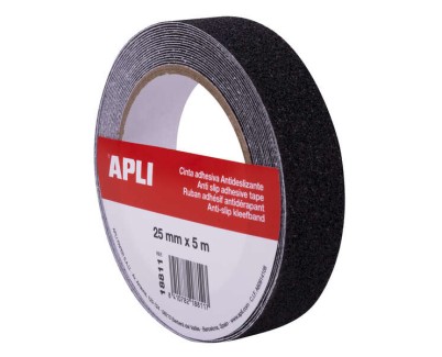 Apli Cinta Antideslizante 25mm x 5m - Resistente al Agua y al Desgaste - Facil de Cortar y Aplicar - Negro