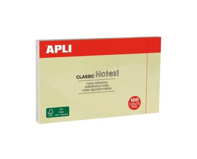 Apli Classic Bloc de 100 Notas Adhesivas 125 x 75 mm - Color Amarillo
