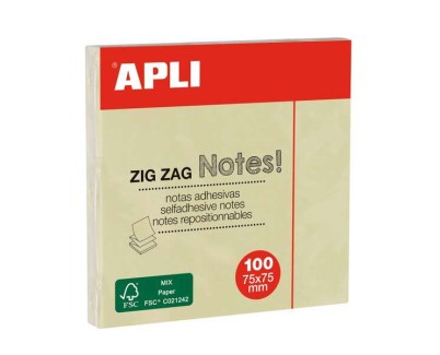 Apli Classic Bloc de 100 Notas Adhesivas Zigzag 75 x 75 mm - Color Amarillo