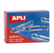 Apli Clips Alambre Nº 1½ - 26mm - Acabado Galvanizado Plata - 100 Unidades por Caja - Organizacion Perfecta