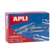 Apli Clips Alambre Nº 1½ (26mm) - Acabado Niquel Brillante - Alta Resistencia a la Oxidacion - Caja con 100 Clips