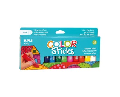 Apli Color Sticks Pack con 12 Temperas Solidas de 10g - Acabado Satinado sin Necesidad de Barniz - Secado Rapido en Menos de 3 Minutos - Efecto Cera o Tempera Segun la Presion Ejercida