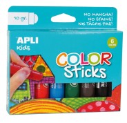 Apli Color Sticks Pack con 6 Temperas Solidas de 10g - Acabado Satinado sin Necesidad de Barniz - Secado Rapido en Menos de 3 Minutos - Efecto Cera o Tempera Segun la Presion Ejercida