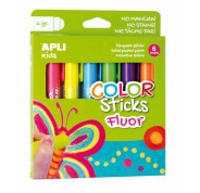 Apli Color Sticks Temperas Solidas Fluorescentes - Pack 6 Unidades de 6g - Acabado Satinado sin Necesidad de Barniz - Secado Rapido en Menos de 3 Minutos - Efecto Cera o Tempera Segun la Presion