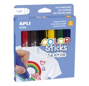 Apli Color Sticks Textil - Pack 6 Unidades de 6g - Colores Surtidos Resistentes Al Lavado - Secado Al Aire en 12 Horas - Colores Nitidos y Vivos - Distintos Acabados Segun la Presion - sin Disolventes