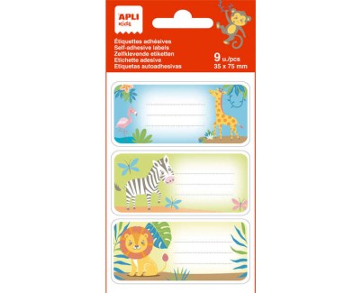 Apli Etiquetas Adhesivas Escolares Savana - Tamaño 81x36mm - Adhesivo Permanente de Alta Calidad - 3 Hojas con 9 Etiquetas (3 por Diseño) - Ideal para Marcar e Identificar - Color Blanco