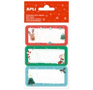 Apli Etiquetas Adhesivas Navideñas Muerdago - 9 Etiquetas Rectangulares con Cantos Redondeados - 3 Diseños Distintos - Adhesivo Permanente de Alta Calidad - Tematica Navideña - Color Rojo y Verde