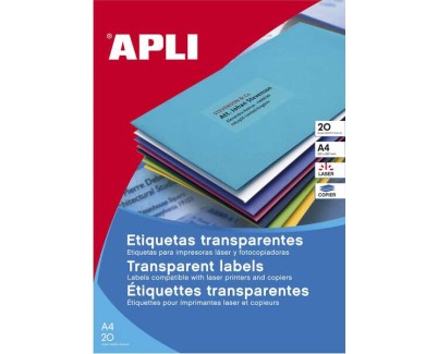 Apli Etiquetas Permanentes Translucidas 210 x 297 mm - 20 Hojas - Resistentes Intemperie