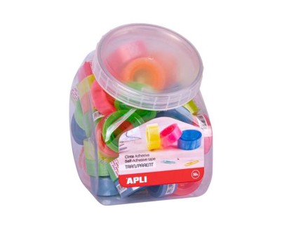 Apli Expositor con 50 Cintas Adhesivas Transparentes 19mmx20m - Fuerte Adhesion - Colores de Mandriles Surtidos