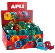 Apli Expositor con 60 Porta Cintas School con Cinta Adhesiva Incluida - 15mm x 10m - Facil de Usar y Transportar - Ideal para Estudiantes y Oficinas - Colores del Porta Cintas Surtidos