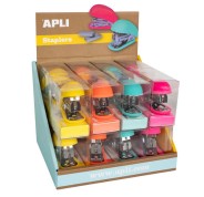 Apli Expositor de 16 Grapadoras Fluor Collection - Utiliza Grapas 22/6-24/6 - Incluye 1000 Grapas por Grapadora - Colores Fluor Surtidos