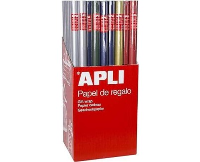 Apli Expositor de 55 Rollos de Papel Regalo Kraft - 11 Rollos por Color - Medidas del Rollo 0.70x2m - Colores Azul Oscuro, Verde Oscuro, Rojo, Oro y Plata