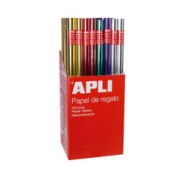 Apli Expositor de 55 Rollos de Papel Regalo Metalizado - 11 Rollos por Color - Medidas del Rollo 0.70x2m - Colores Lila, Oro, Plata, Rojo, Verde