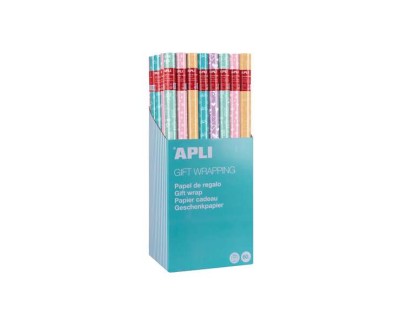 Apli Expositor de 55 Rollos de Papel Regalo Nordik Fun - 11 Rollos por Color - Medidas del Rollo 0.70x2m - 5 Diseños
