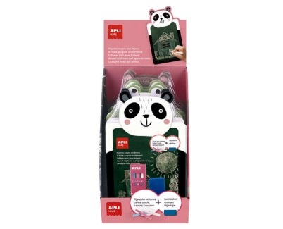 Apli Expositor de 9 Packs de Pizarra para Tiza con Forma de Animal + Caja de 3 Tizas de Colores y Borrador - Medidas 260x155x15mm - Dise&ntilde;os Rana, Oso Panda y Oso