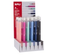 Apli Expositor Portaminas Soft Nordik 0.5mm - Colores Salmon, Rosa, Turquesa, Azul, Azul Marino y Negro - Capuchon con Tapon Transparente y Goma de Borrar - Colores Surtidos
