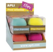 Apli Fluor Collection Expositor de Clips - Ø 70x60 mm - 8 Dispensadores en 4 Colores - Tapa Magnetica \"Soft Touch\" - Incluye 50 Clips