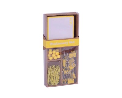 Apli Fluor Collection Set de Oficina - 25 Pins, 80 Clips de 28mm, 20 Pinzas Abatibles de 19mm y Notas Adhesivas de 100 Hojas en Amarillo Fluor - Dise&ntilde;o Moderno y Llamativo - Producto Reposicionable para Expositor 17684