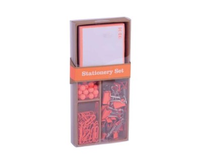 Apli Fluor Collection Set de Oficina - 25 Pins, 80 Clips de 28mm, 20 Pinzas Abatibles de 19mm y Notas Adhesivas de 100 Hojas en Naranja Fluor - Dise&ntilde;o Moderno y Llamativo - Producto Reposicionable para Expositor 17684