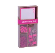 Apli Fluor Collection Set de Oficina con 25 Pins, 80 Clips de 28mm, 20 Pinzas Abatibles de 19mm, Bloc de 100 Notas Adhesivas Blancas con Borde Rosa - Diseño Moderno y Llamativo