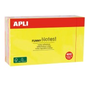 Apli Funny Bloc de 400 Notas Adhesivas Reposicionables 125x75mm - 4 Colores Surtidos (100 Hojas por Color) - Colores Fluor