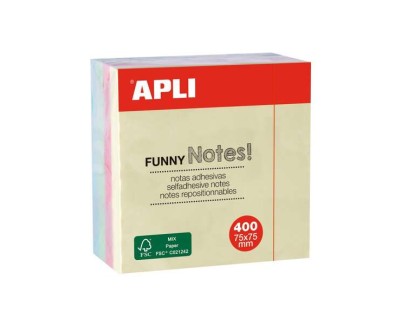 Apli Funny Cubo de 400 Notas Adhesivas 75 x 75 mm - Colores Pastel Surtidos