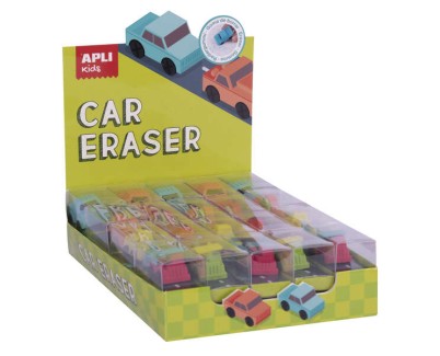 Apli Goma de Borrar Coche Modelos Surtidos - Forma de Coche Que Sirve para Borrar y Jugar - Modelos de Coche, Camion y Dos Excavadoras en Diferentes Colores