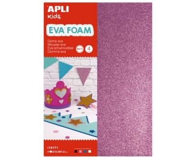 Apli Goma Eva Purpurina A4 4 Hojas - Blanco, Negro, Rojo y Azul - Ideal para Manualidades y Decoracion
