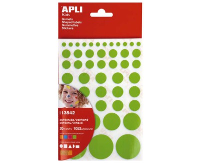 Apli Gomets Adhesivo Permanente - 1052 Gomets por Bolsa - Desarrollo de Habilidades Creativas y Psicomotrices - Cumple Normas EN-71 y FSC - Diferentes Formas y Tamaños - Colores Surtidos