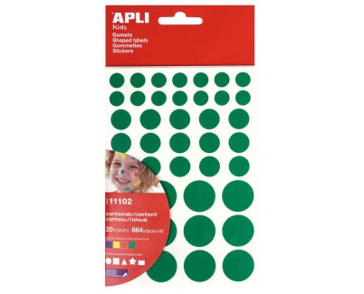 Apli Gomets Adhesivo Removible - 864 Gomets por Bolsa - Diferentes Colores, Formas y Tama&ntilde;os - Desarrollo de Habilidades - Normas EN-71 y FSC