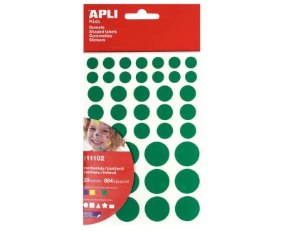 Apli Gomets Adhesivo Removible - 864 Gomets por Bolsa - Diferentes Colores, Formas y Tamaños - Desarrollo de Habilidades - Normas EN-71 y FSC