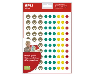 Apli Gomets Cara Feliz Mini - 4 Estilos de Cara Diferentes - 1080 Gomets por Bolsa - Adhesivo Removible - Motiva y Premia a los Niños - Normas de Calidad y Seguridad Cumplidas - Colorido